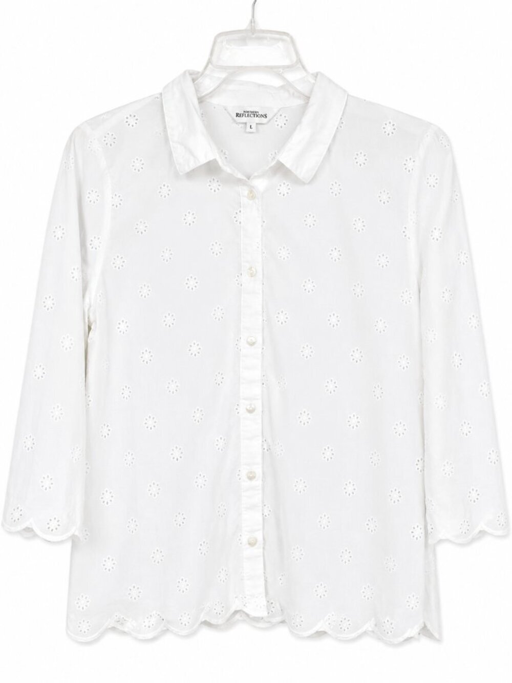 Northern Reflections White Eyelet Embroidered Button Front Blouse Women's Large